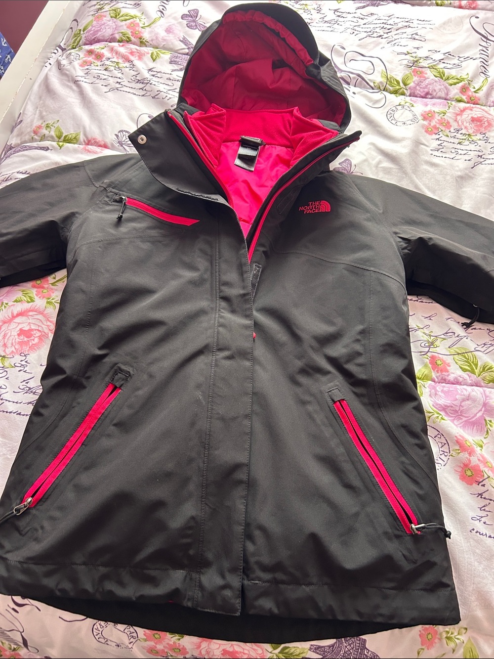 The North Face Black Shell Jacket with Pink Interior and Accents